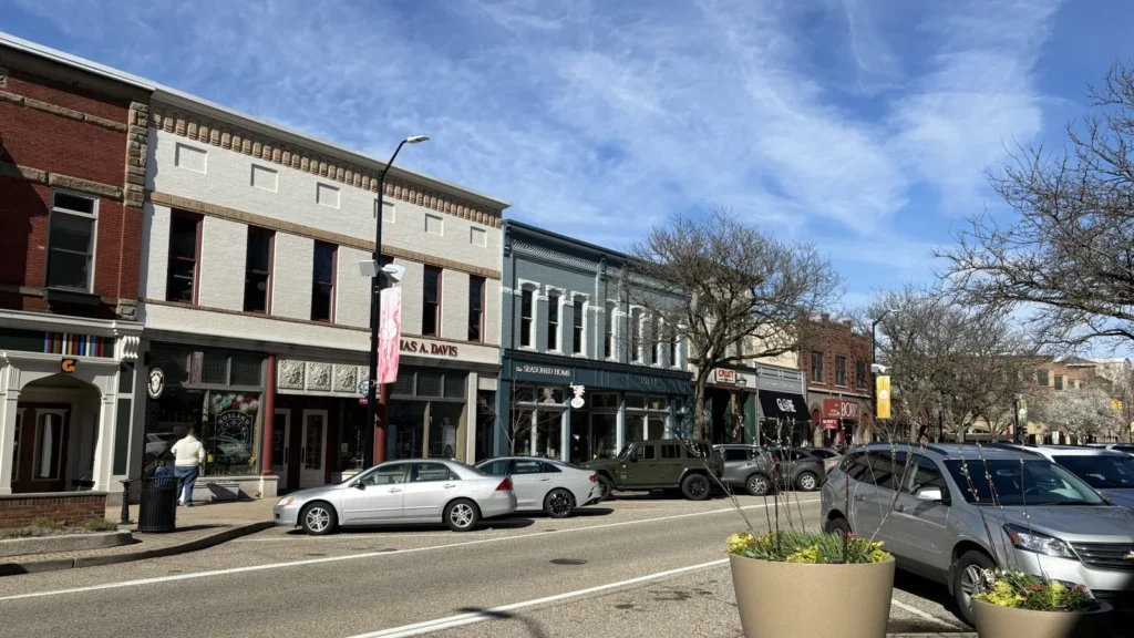 Small-town main street lined with shops, the kind of downtown local advertising in NJ aims to reach